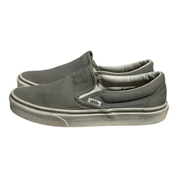 Vans Classic Slip On Light Gray Canvas Sneakers Women's 9 Skate Shoes - Picture 4 of 8